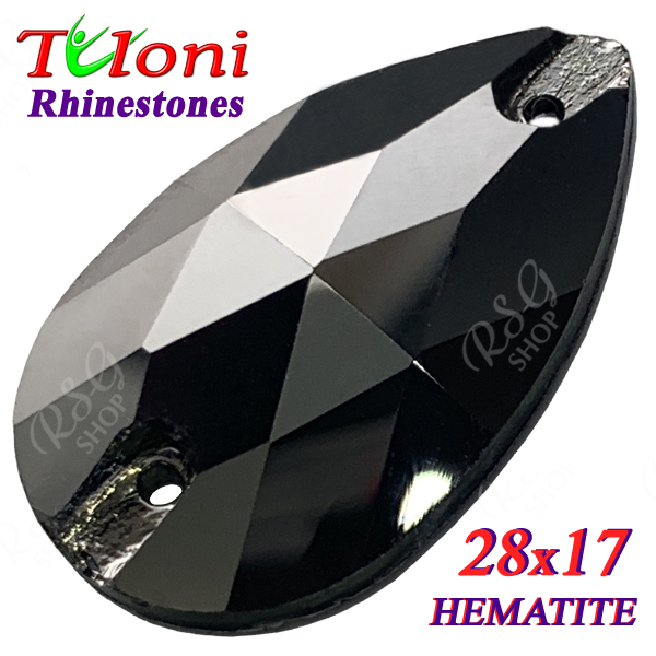 Strass Tuloni 10 pcs Hematite 28x17 Pear Sew-On Flat Back