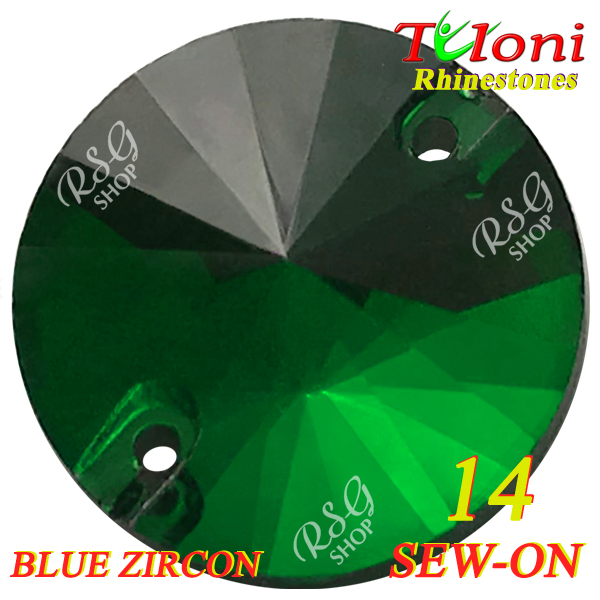 Rhinestones Tuloni 10 pcs Blue Zircon 14 Round Sew-On Flat Back