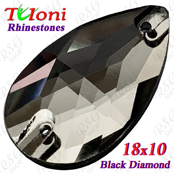 Rhinestones Tuloni 10 pcs Black Diamond 18x10 Pear Sew-On Flat Back