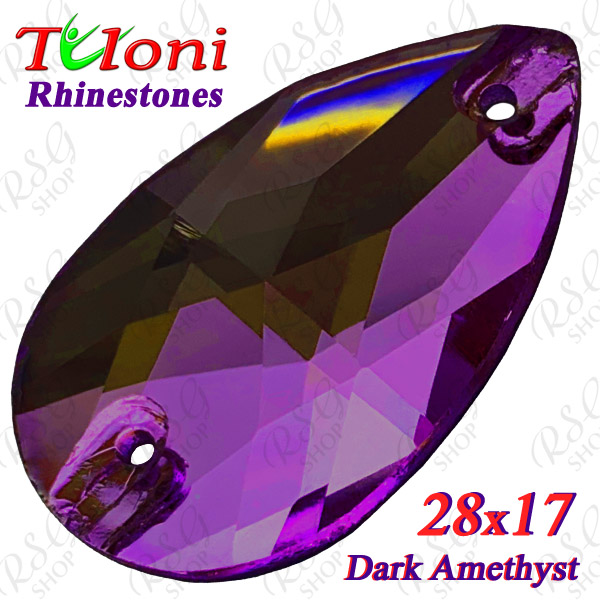 Strass Tuloni 10 pcs Dark Amethyst 28x17 Pear Sew-On Flat Back
