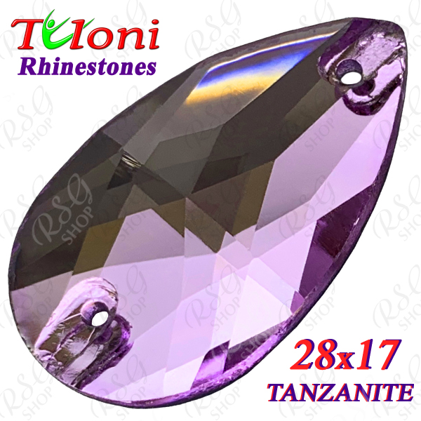 Rhinestones Tuloni 10 pcs Tanzanite 28x17 Pear Sew-On Flat Back