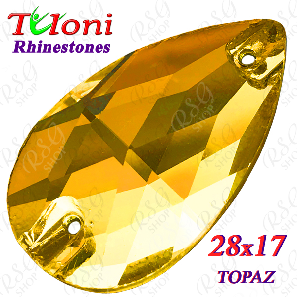 Rhinestones Tuloni 10 pcs Topaz 28x17 Pear Sew-On Flat Back