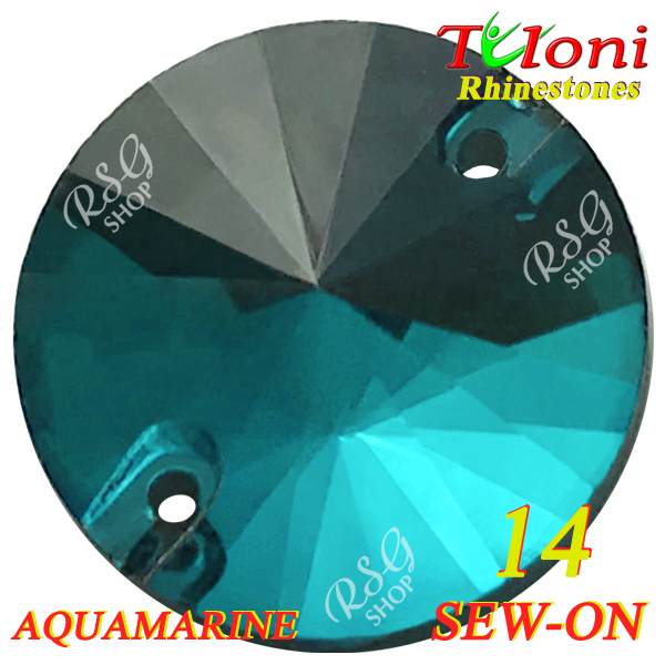 Rhinestones Tuloni 10 pcs Aquamarine 14 Round Sew-On Flat Back