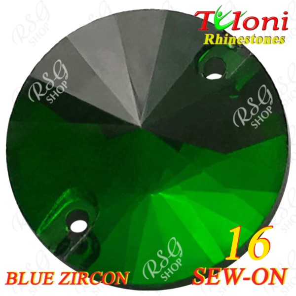 Rhinestones Tuloni 10 pcs Blue Zircon 16 Round Sew-On Flat Back