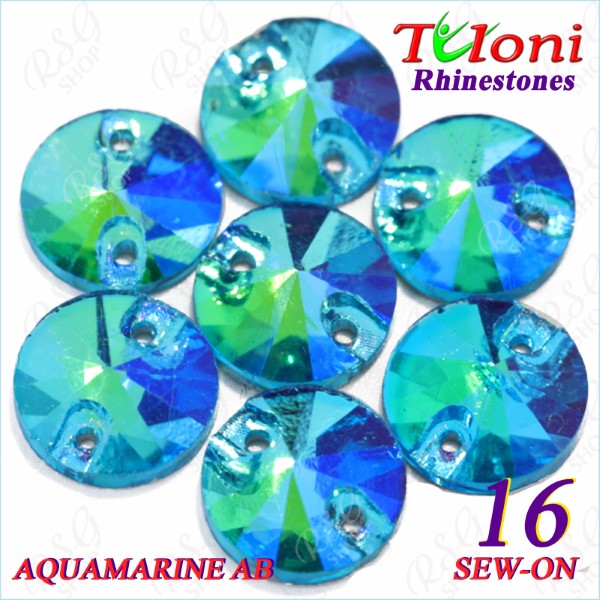 Rhinestones Tuloni 10 pcs col. Aquamarine AB 16 Round Sew-On Flat Back