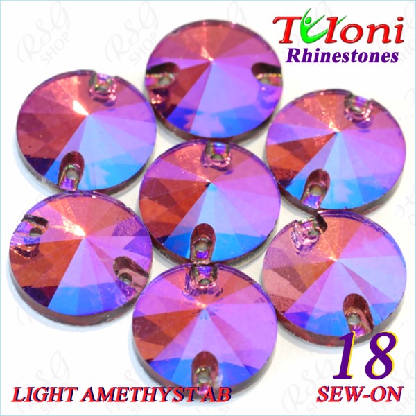 Strass Tuloni 10 pcs col. Light Amethyst AB 18 Round Sew-On Flat Back