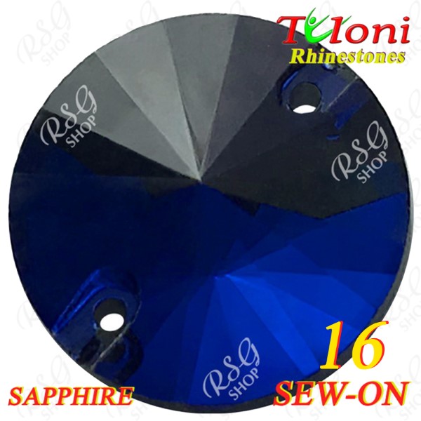 Rhinestones Tuloni 10 pcs Sapphire 16 Round Sew-On Flat Back