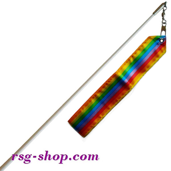 Белая палочка 60см с грифом и лентой 5м цв. Rainbow-1 T0048