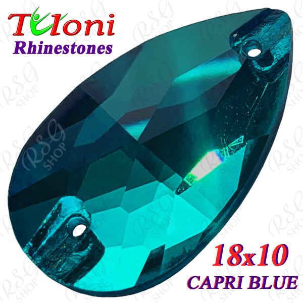 Rhinestones Tuloni 10 pcs Capri Blue 18x10 Pear Sew-On Flat Back