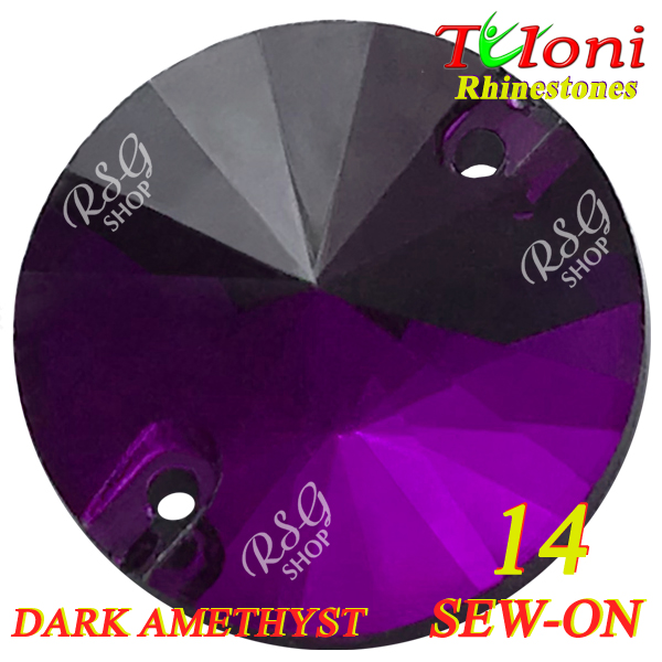 Strass Tuloni 10 pcs Dark Amethyst 14 Round Sew-On Flat Back