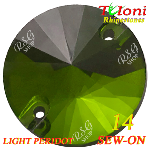 Strass Tuloni 10 pcs Light Peridot 14 Round Sew-On Flat Back