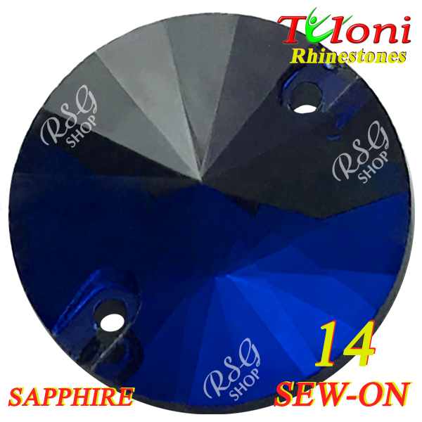 Rhinestones Tuloni 10 pcs Sapphire 14 Round Sew-On Flat Back